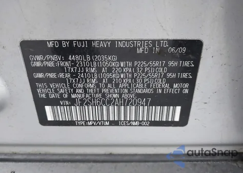 2010 Subaru Forester 2.5X Premium z USA, uszkodzony, nr VIN JF2SH6CC2AH720947